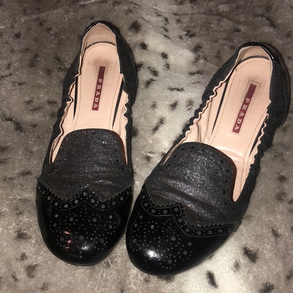 Prada Black Sparkle Flats - Picture 1 of 6